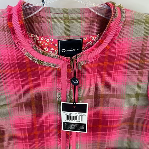 $295 NEW Oscar de la Renta Girls WOOL Jacket Hot Pink Green Plaid Blazer 14 Y - Picture 6 of 7